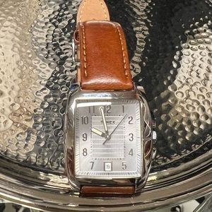 Timex Leather Watch with Silver Face 50m